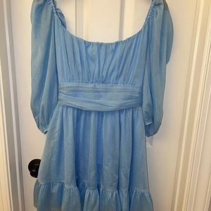 Blue sparkle puff sleeve dress